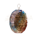 Bunter chakras orgonit anhänger mit david und flor vida in ovaler form mit goldenem geometrischem muster