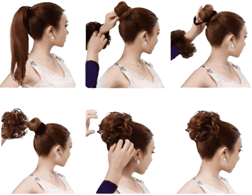 Braune chaotische Haargummis aus synthetischem Material, mit unordentlichem Haarknoten, für kreativen Haarlook.