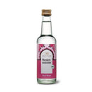Classic Ayurveda Rosenwasser in einer 250ml Flasche, transparent mit Rosenblättern im Hintergrund, bio-zertifiziert.