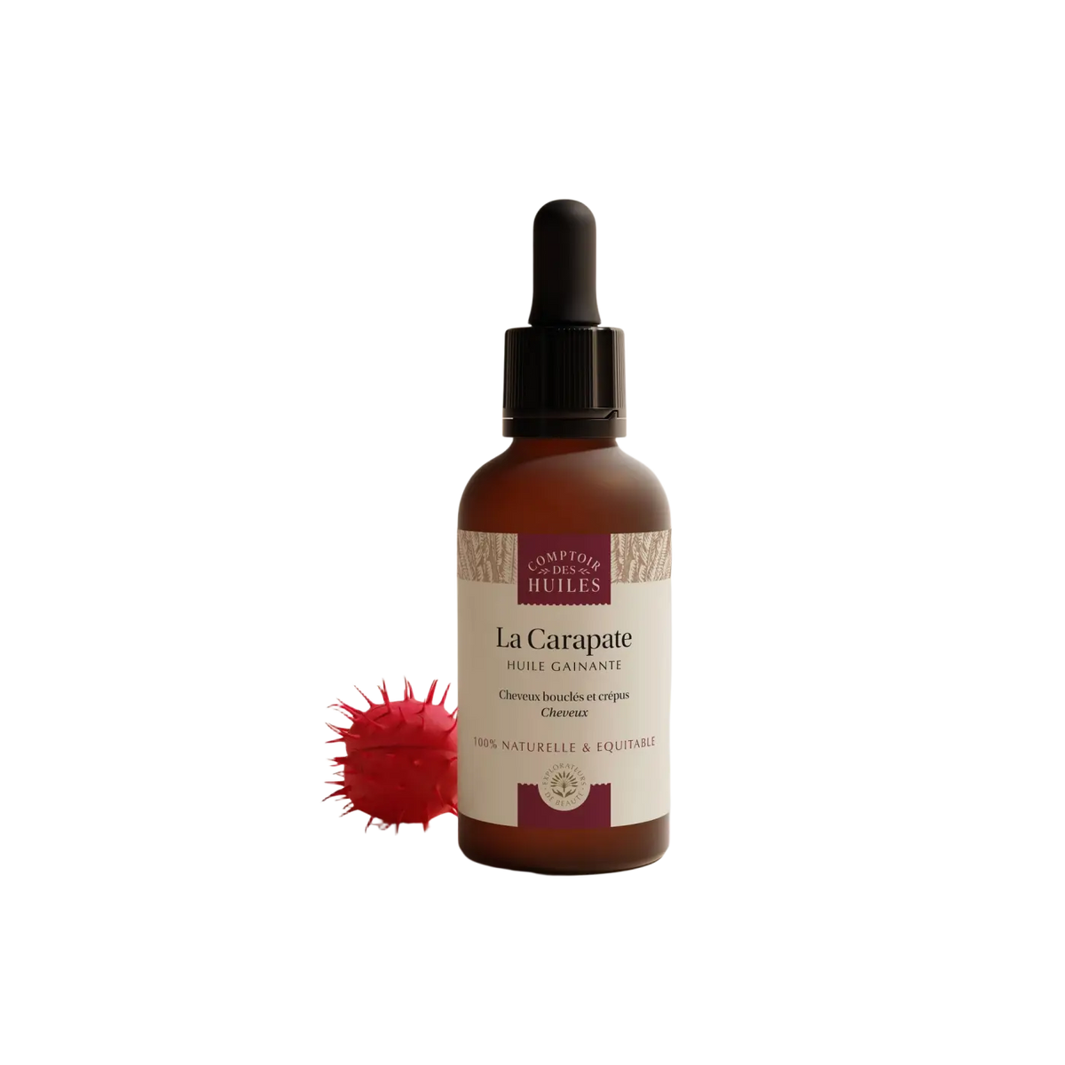 COMPTOIR DES HUILES Carapate Schwarzes Rizinusöl für Haarpflege, naturbelassenes Öl in dunkler Flasche, ideal für gesundes Haar.