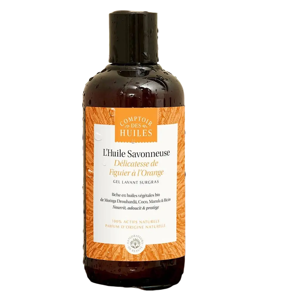 Komplettes Duschöl von COMPTOIR DES HUILES mit Bio-Orange und Feigenbaum, pflegende Körperpflege in 250 ml Flasche