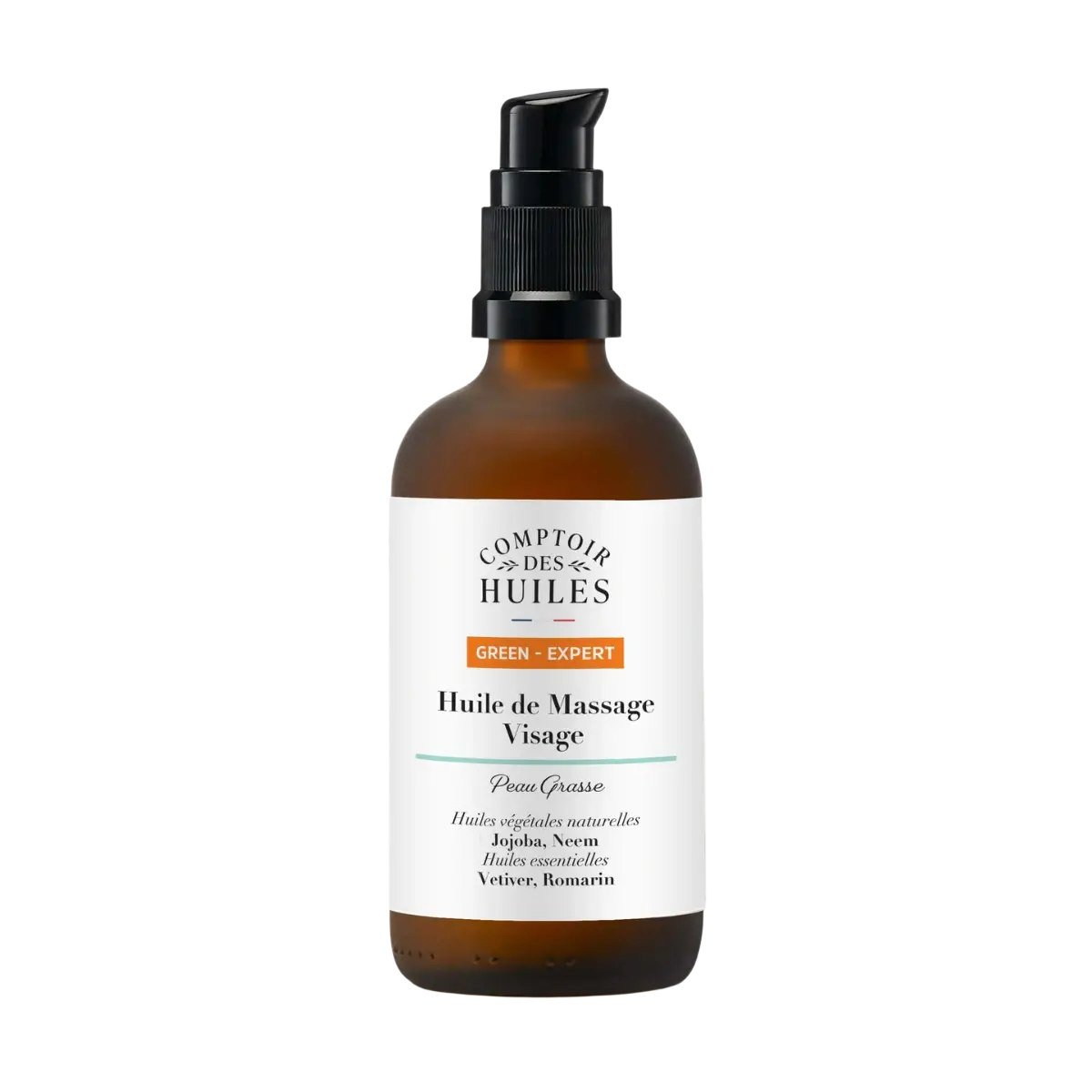 COMPTOIR DES HUILES Green Expert Bio-Gesichtsmassageöl für fettige Haut, flüssiges Gesichtspflegeöl in Glasflasche