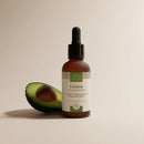 Flasche mit COMPTOIR DES HUILES Avocadoöl für Gesicht, Haare und Körper, zeigt das regenerierende Bio-Öl in einer dunklen Flasche