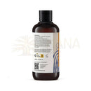 Dunkelbernsteine glasflasche mit schwarzem deckel und label mit blauen streifen kompotoir des huiles reparierende haarspülung mit ximenia öl und kokosöl 250 ml