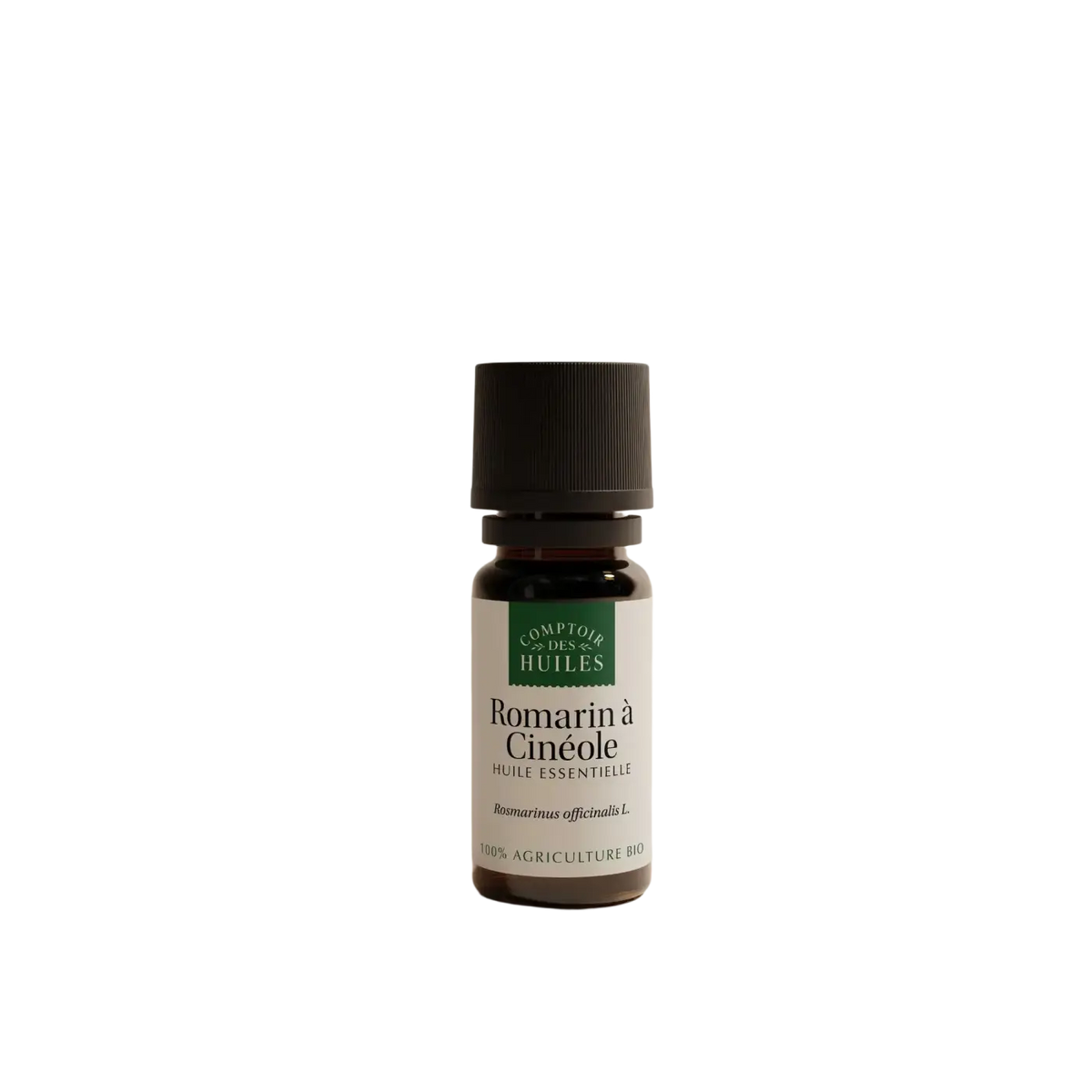 Bio Rosmarin Cineol ätherisches Öl von COMPTOIR DES HUILES, Flasche mit frischem Rosmarinöl, natürlich und rein.