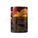 Zylindrische braune dose cordyceps militaris pilzkapseln mit lebendigem schleimpilzbild und weißem text für natürliche energie