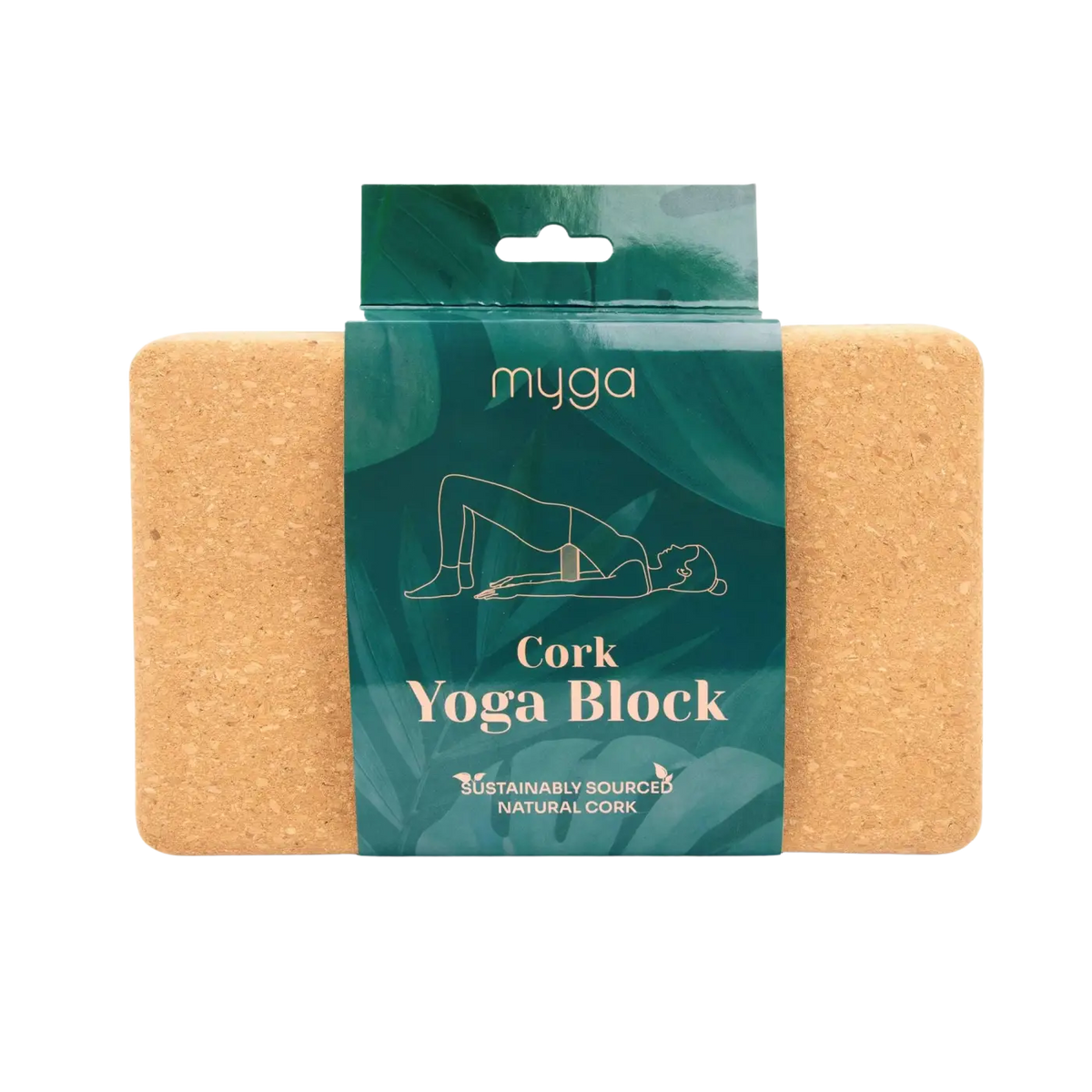 Naturfarbener Myga Eco Kork-Yogablock in rechteckiger Form, ideal für Yoga-Übungen und Dehnungen.