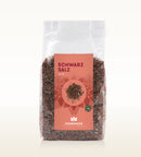 Bio Kala Namak Schwarzsalz von Cosmoveda, 500 g, mit Mineralien, für Küche und Gesundheit, zeigt das Salz in einer Verpackung