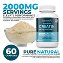 Weiße flasche creatin monohydrat kapseln mit blauer etikette 2000mg amino acid powder pro kapsel
