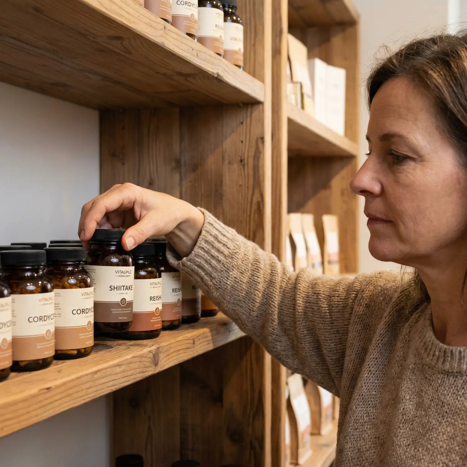 Vitalpilze-Auswahl im Mana Shop mit Reishi, Cordyceps und Shiitake