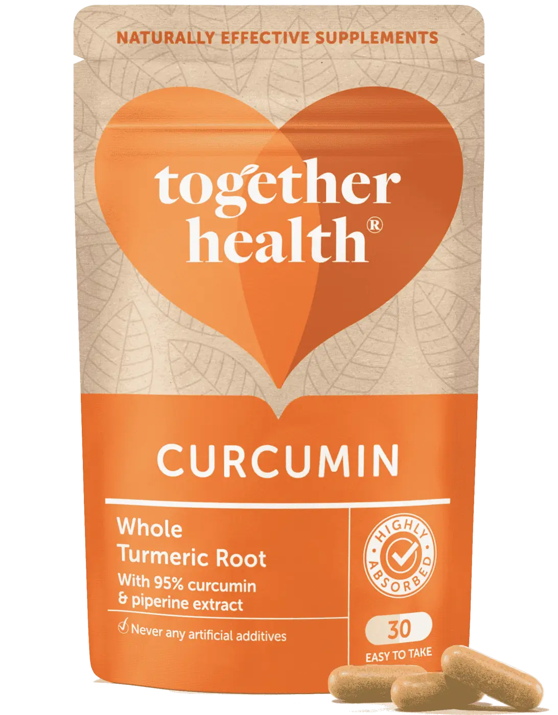 Orangene Kapseln des Curcumin Kurkuma-Präparats von Together Health, 30 Nahrungsergänzungskapseln in einer Packung