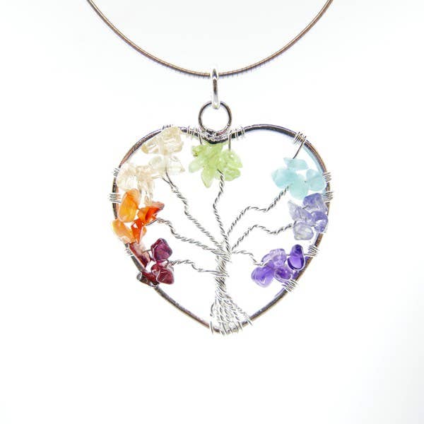 Heart-shaped pendant with tree of life chakras -BP-