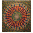 Double blanket, ritual cloth, cotton wall hanging, and tapestry — Mandala Peacock — Green - 230 cm x 200 cm
