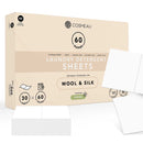 Packung Cosmeau Waschmittelblätter für Wolle & Seide, 60 Waschgänge, Duft Spring, hervorhebend biologisch abbaubare, vegane, enzymfreie, parabenfreie und plastikfreie Eigenschaften.