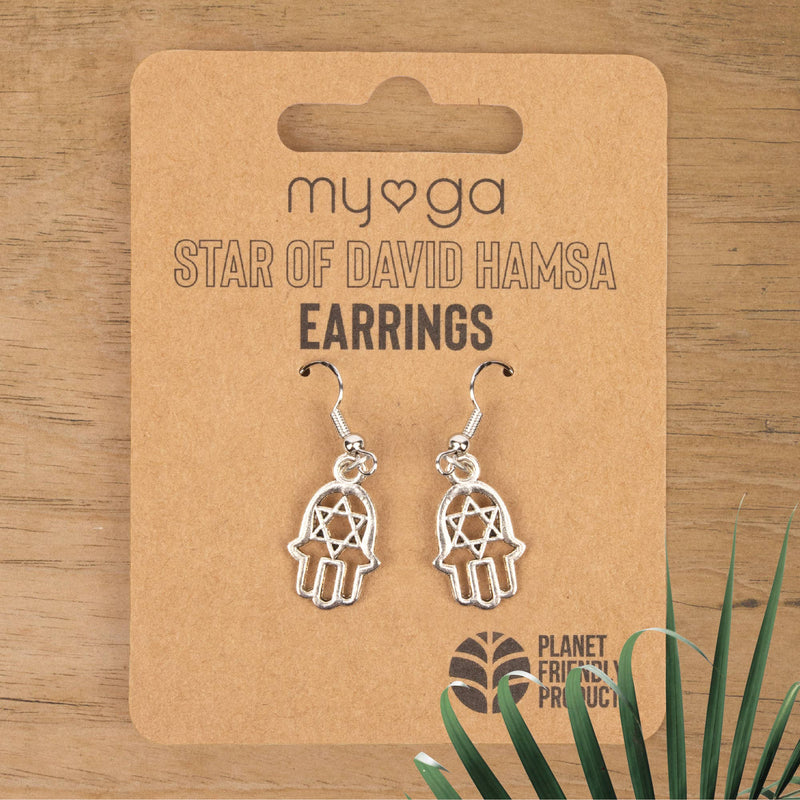 Hamsa earrings with lotus and Om – symbolism and style combined