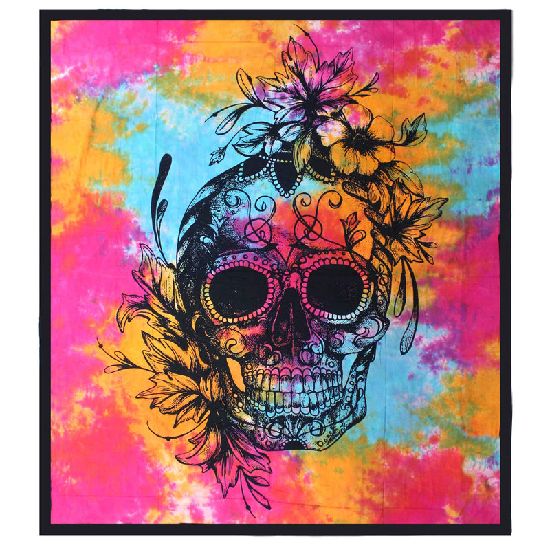 Doppelbettdecke aus Baumwolle, Ritualtuch und Wandteppich - Totenkopf Day of the Dead – 230x200 cm