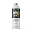 Produktfoto einer weißen Flasche „Eliah Sahil Organic Conditioner Coconut Moringa“ mit einem dunklen Etikett im Naturthema, das Kokosnüsse und grüne Blätter zeigt und intensive Reparatur für geschädigtes Haar verspricht.
