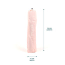 Eine hellrosa Yogamatten-Tasche mit dem vertikalen „myoga“-Logo in Weiß wird mit ihren Maßen gezeigt: 70 cm Länge und 14 cm Breite, auf weißem Hintergrund.