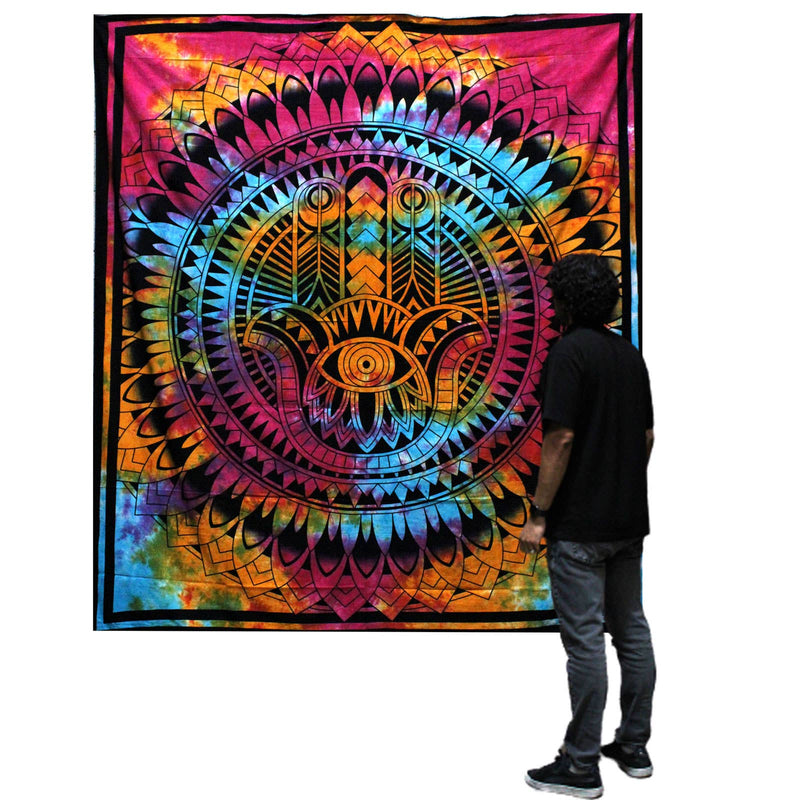 Doppelbettdecke, Ritualtuch, Wandbehang aus Baumwolle und Wandteppich - Hamsa - 230 cm x 200 cm