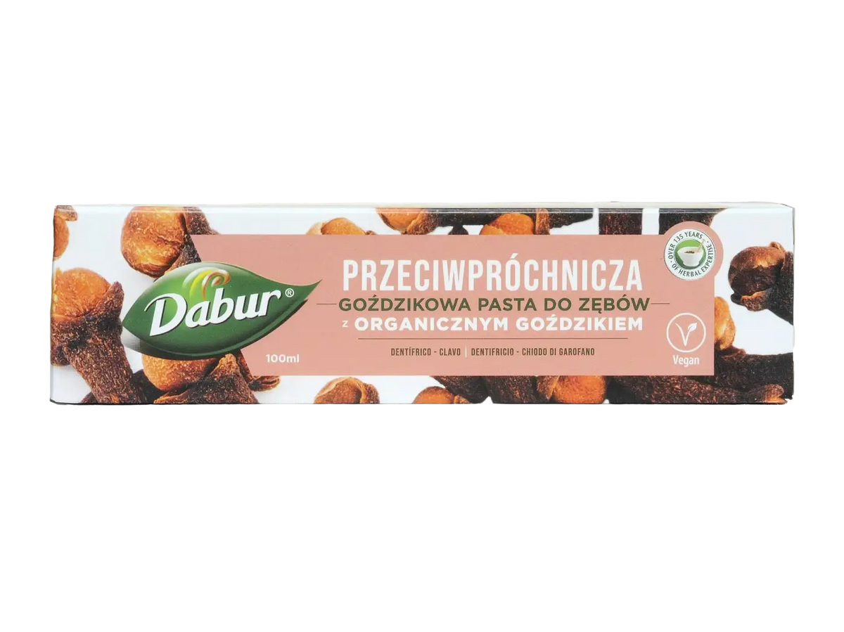 Dabur Clove Zahnpasta von Ayurveda Auténtico, ayurvedische Zahncreme mit Nelken für gesundes Zahnfleisch und frischen Atem.