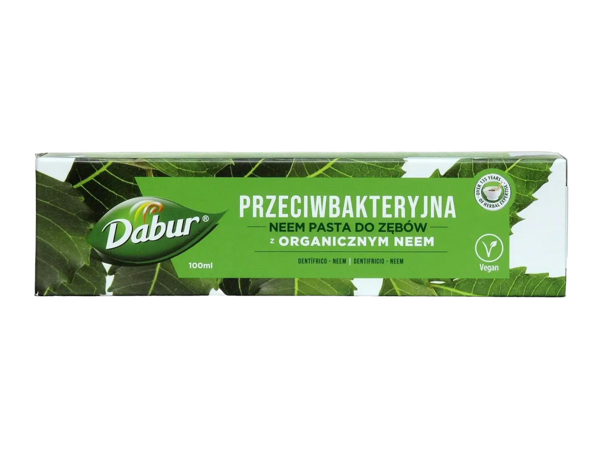 Dabur Neem Zahnpasta in einer Tube, natürliche Zahnpflege mit antibakterieller Wirkung, Ayurveda Auténtico Marke