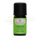 Damascena thymian bio ätherisches öl 5ml in dunkler glasflasche mit schwarzem verschluss und grünem etikett