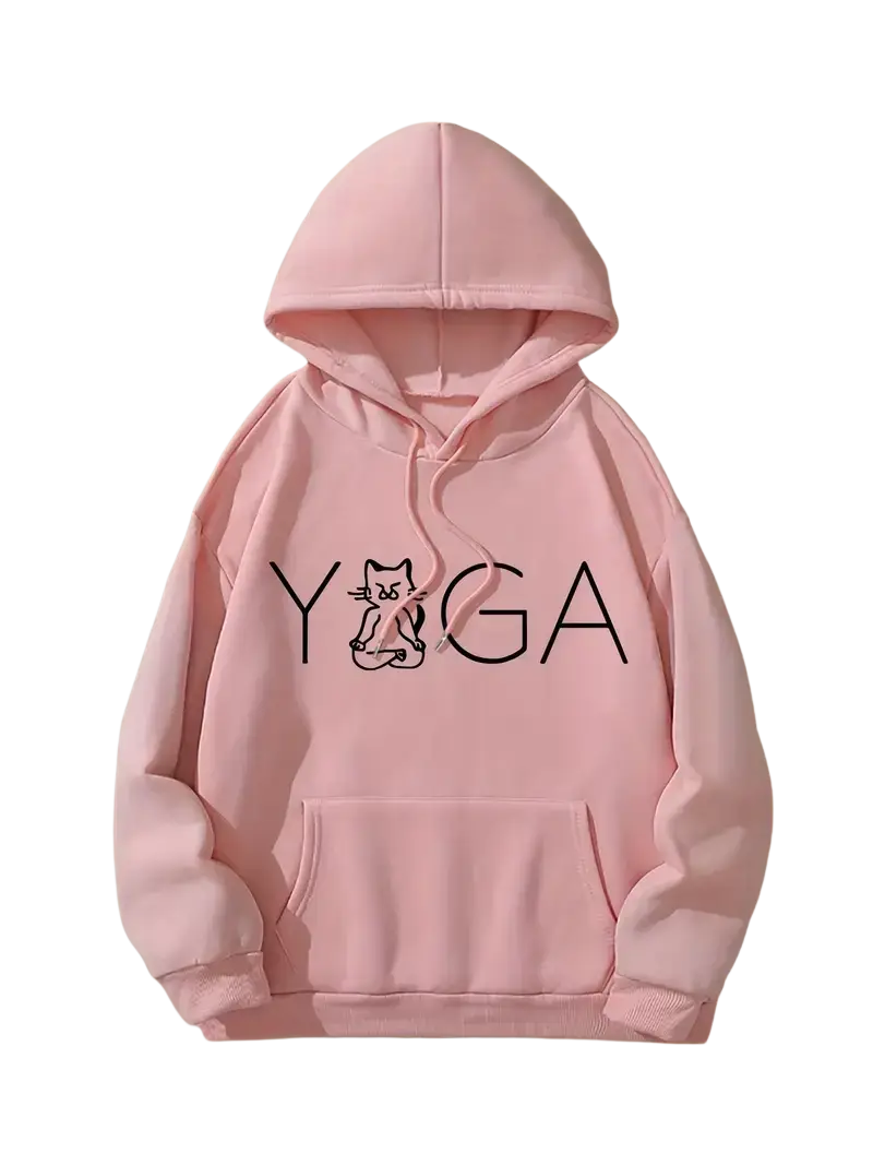 Weicher rosa Damen Yoga Pullover Sweatshirt im Yogakatzen-Design, bequemes Yogakleid für Damen von Mana Shop
