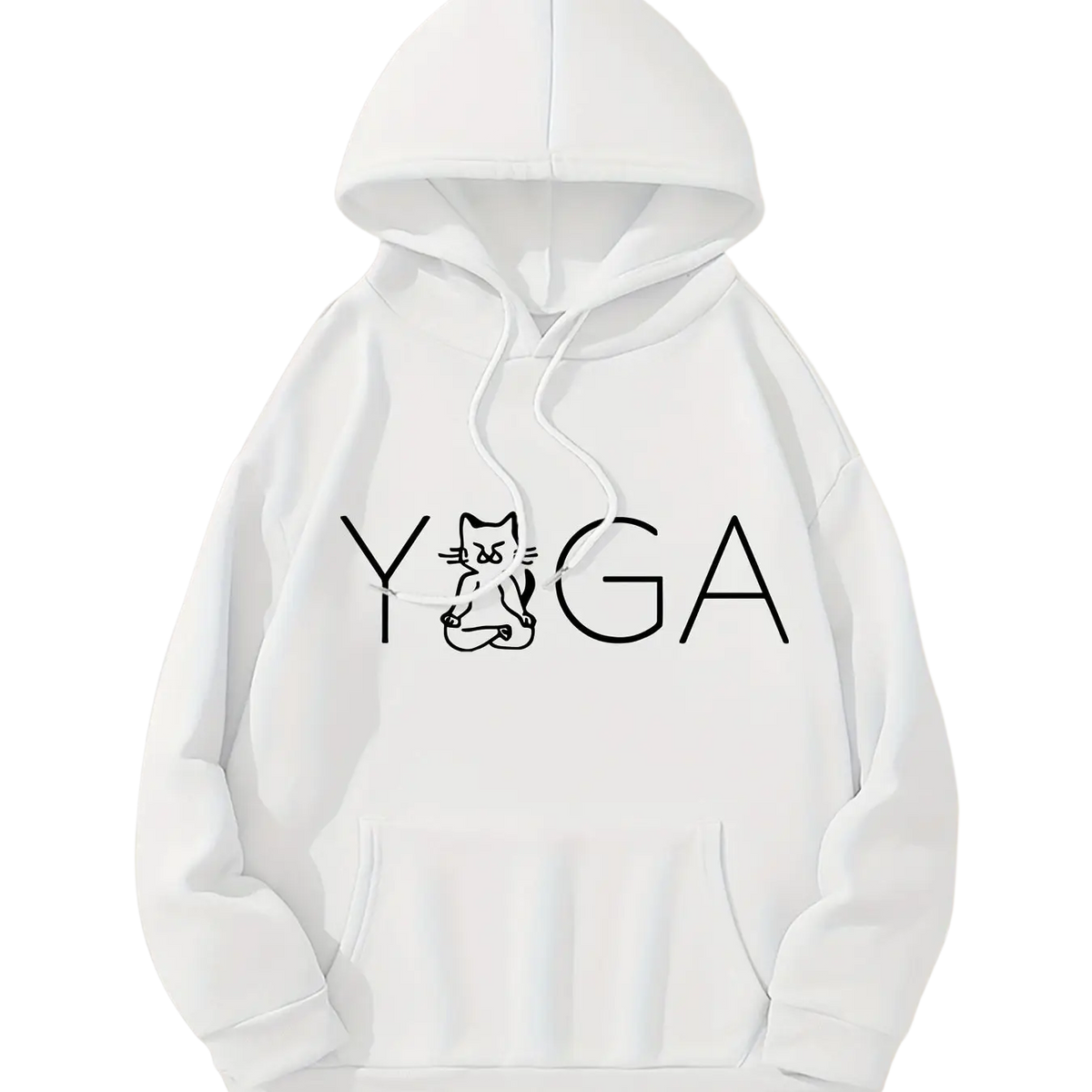 Damen Yoga Pullover Sweatshirt Yogakatze in Weiß, bequemes Yogakleid von Mana Shop, weicher Stoff, entspannte Passform
