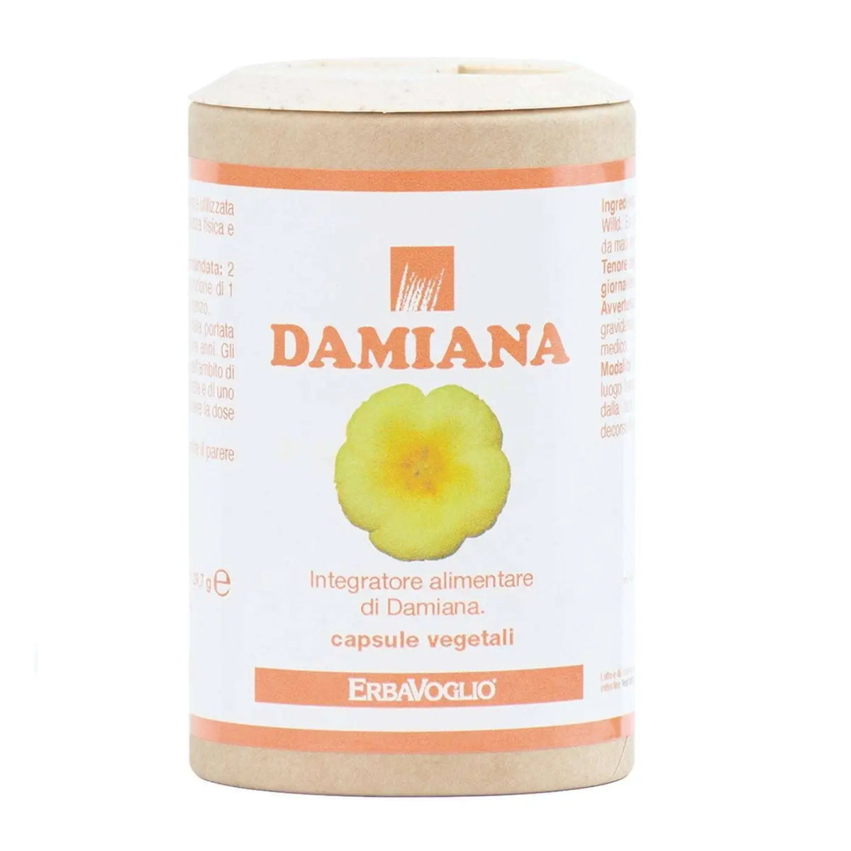 Damiana Nahrungsergänzung von Erbavoglio, 60 Kapseln à 495 mg, traditionell verwendete Pflanze zur Steigerung der Libido.