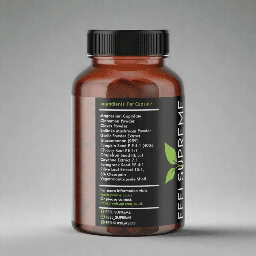 Nahrungsergänzung Feel Supreme Darmwohl Formula zur Darmentlastung, braune Verpackung, natürliche Inhaltsstoffe, Unterstützung für die Verdauung