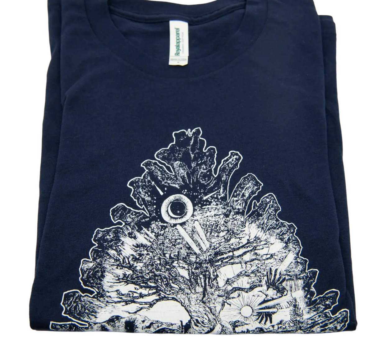 Bio T-Shirt „Wurzelbaum des Lebens“ von dbkprints, handbedruckt in Bern, aus 100 % Bio-Baumwolle, dunkelblau, Kleider