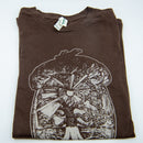 Bio T-Shirt „Kosmischer Baum“ von dbkprints, handbedruckt in Bern, aus 100 % Bio-Baumwolle, braune Farbe und bequemer Schnitt.
