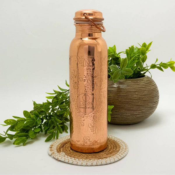 Ayurveda Specialist B.V. - Reine Kupferwasserflasche mit Blumenmuster – 1 Liter