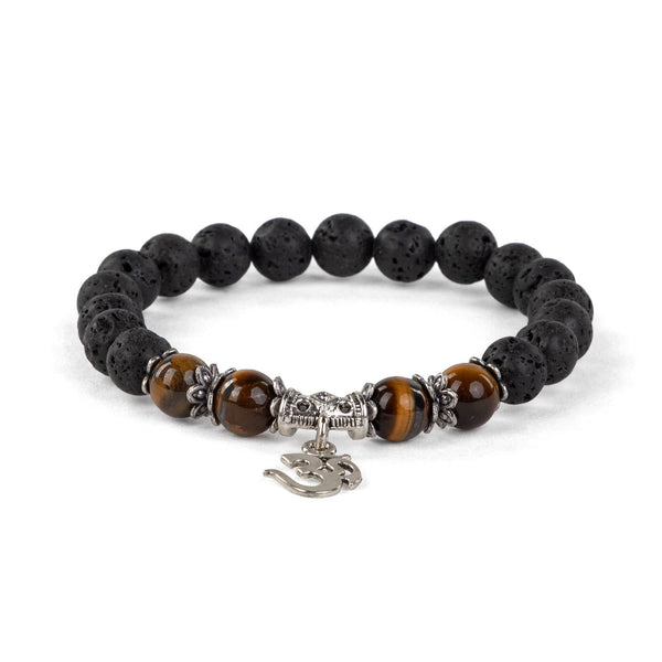 Mala Bracelet With Lava Stone And Tiger Eye, Fashion Jewelry