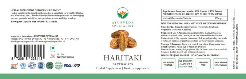 Ayurveda Specialist B.V. – Haritaki (Harad) 60 Vegacaps | Immunsystem & Entgiftung