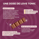 Ein dunkler delikao love tonic passion schokoladenriegel mit segmentiertem design und glatter oberfläche