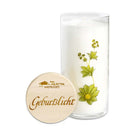 Dessauer Achtsamkeitskerzen im Glas mit Geburtslicht, symbolisiert Frieden, Liebe und Dankbarkeit, ideale Geschenkidee.