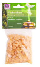 Fichtenharz Räucherware von Dessauer, 50g, zeigt klare Fichtenharzstücke in einer transparenten Verpackung.