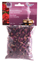 Düfte Rosenblüten Räucherwaren von Dessauer, 20g, mit rosa Blüten für aromatisches Räuchern, detailreiche Darstellung der Rosenblüten.