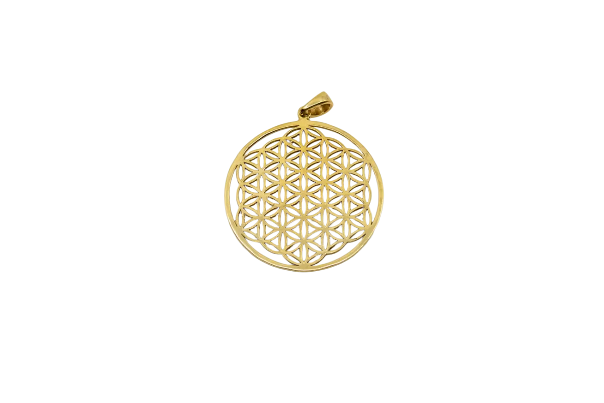 Verschiedene Messinganhänger aus Indien mit Lotusblume, Blume des Lebens, Baum des Lebens und Yin & Yang Symbole.