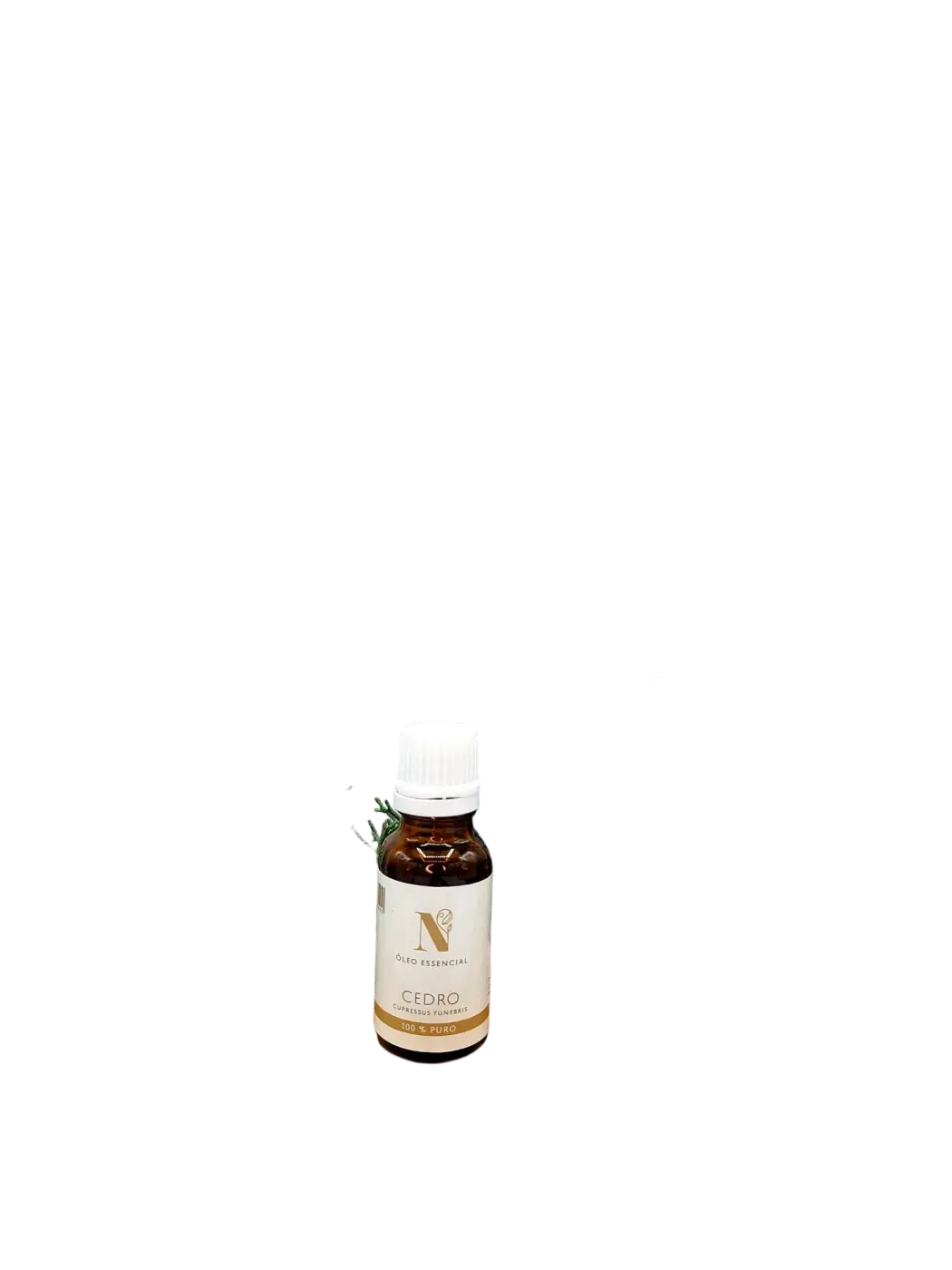Ätherisches Zedernöl von d'Natureza, 20 ml, für geistige Klarheit und Beruhigung des Nervensystems, Flasche auf weißem Hintergrund