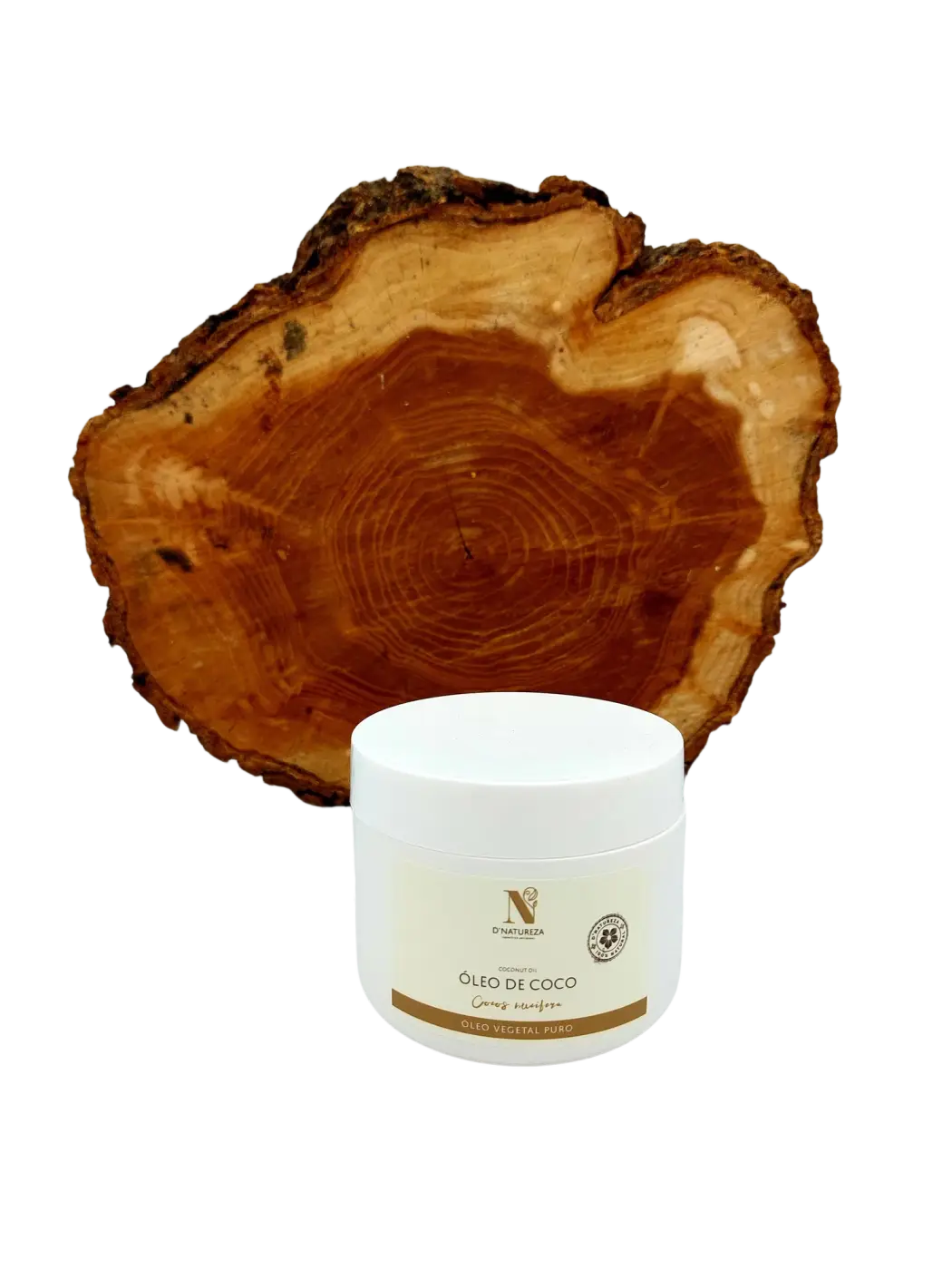 Kaltgepresstes d’Natureza Kokosöl in Glasflasche, pflegend und regenerierend, ideal für Haut und Haar, in natürlichem Design.