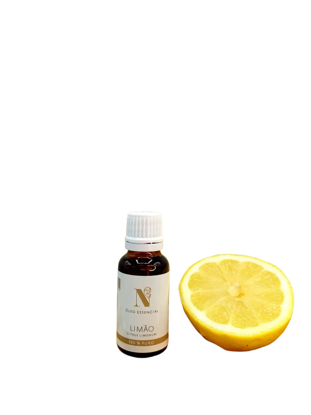 Ätherisches Zitronenöl von d'Natureza - Saboaria da Serra, Lda in einer 20 ml Flasche, reines ätherisches Öl, gelb und klar.