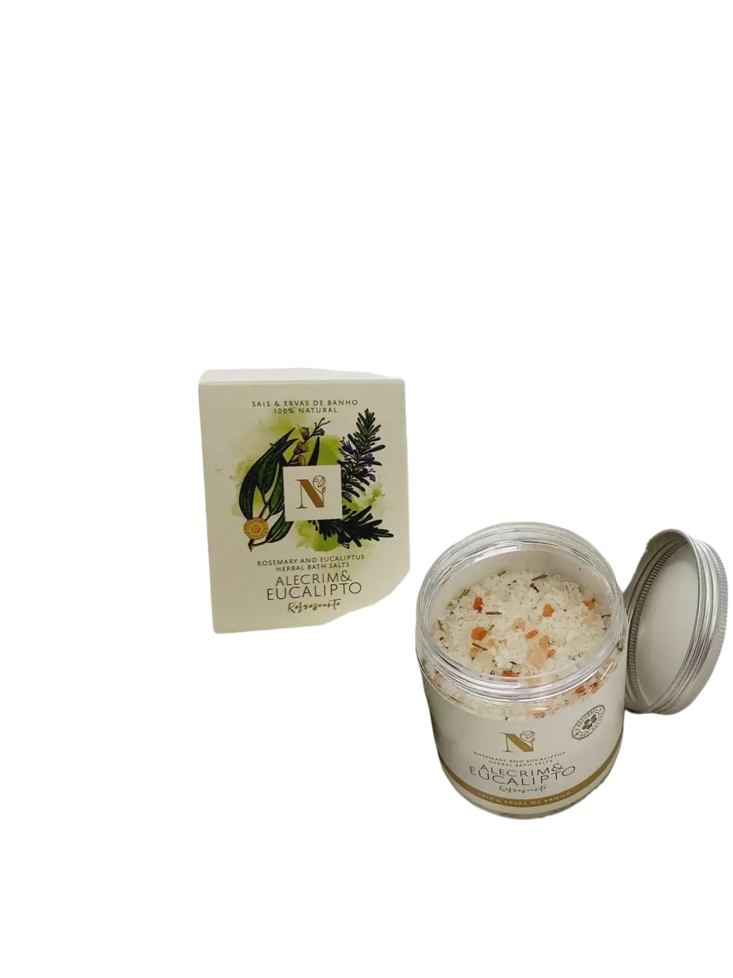 d'Natureza Badesalz mit Rosmarin und Eukalyptus, Kräuter, in 200g, 1kg und 2,5kg Verpackungen, entspannendes Badezusatzprodukt
