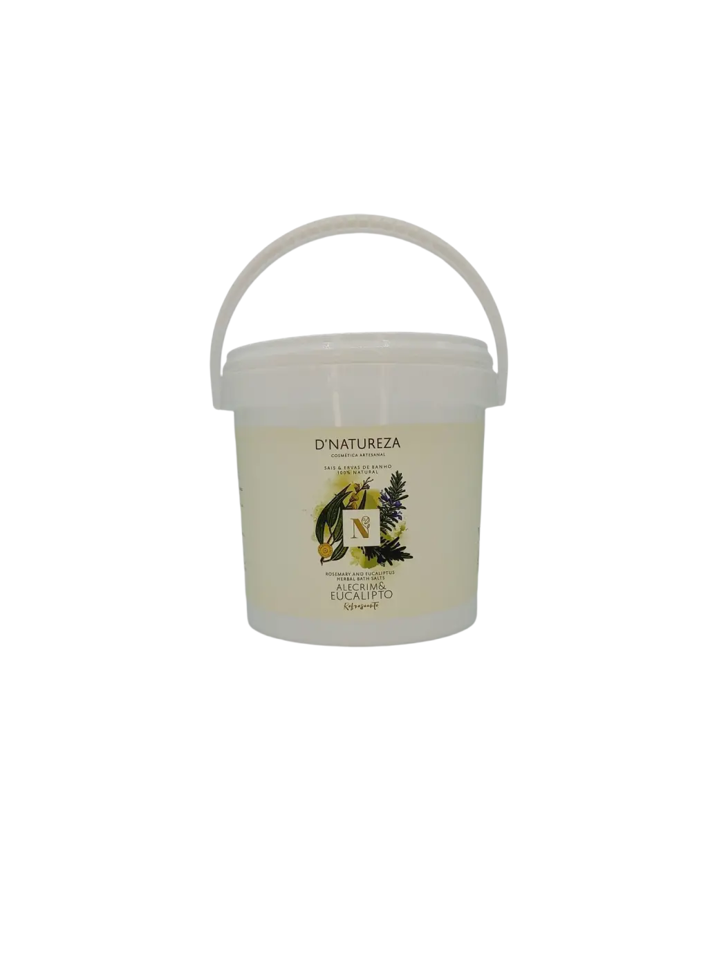 Badesalz von d'Natureza mit Rosmarin- und Eukalyptuskräutern, in 200g, 1kg und 2,5kg Verpackungen, entspannendes Badezusatz.