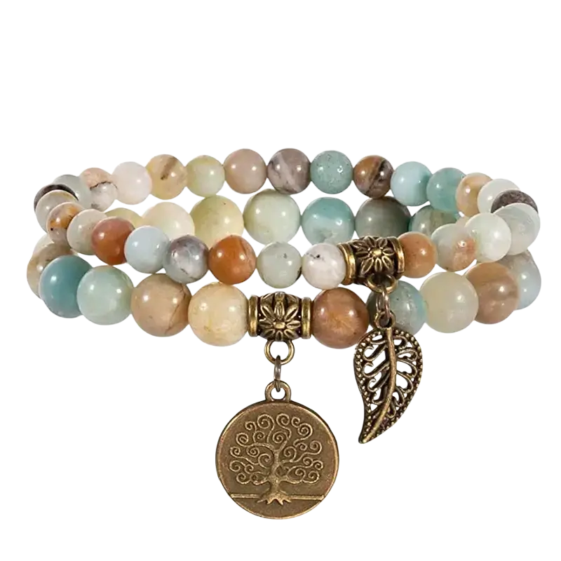 Doppelarmband aus Vintage-Steinperlen im Amazonas-Design, mehrreihiges Armband-Set von Mana Shop, handgefertigt.