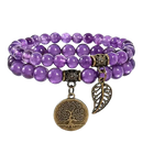 Doppelarmband aus Vintage-Steinperlen mit lila Amethyststeinen, handgefertigtes Mana Shop Armband-Set für eleganten Look