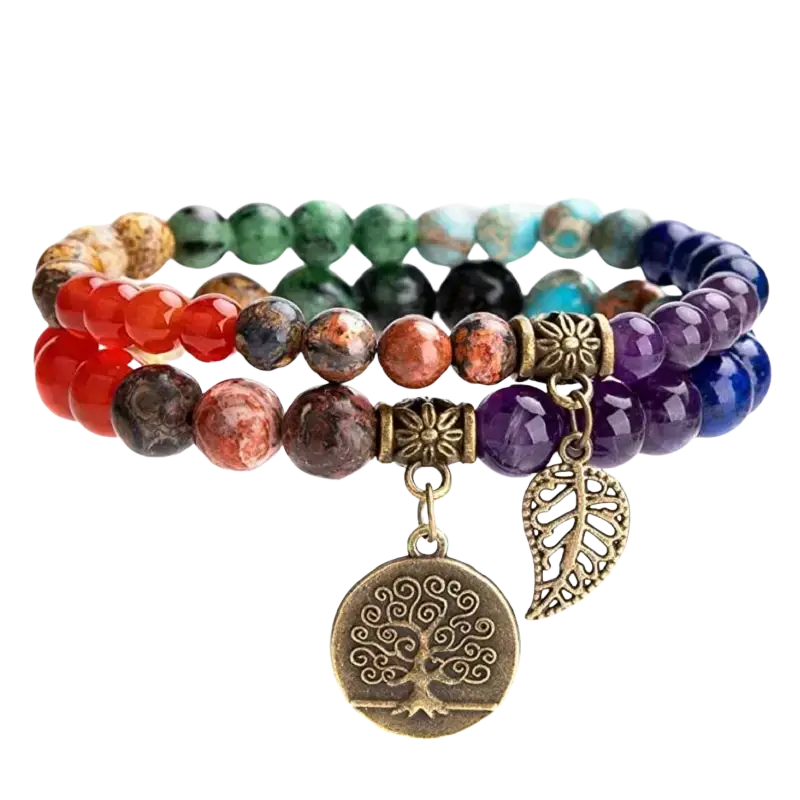 Doppelarmband aus Vintage-Steinperlen im Chakra-Design, mehrsträngig, handgefertigtes Armband-Set von Mana Shop