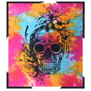 Vibrante baumwoll doppelbettdecke mit totenkopf day of the dead motiv in buntem tie dye und floralem muster 230x200 cm
