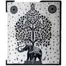 Schwarz weiße baumwoll doppelbettdecke mit elefantenbaum muster und ornamenten ideal als ritualtuch und wandteppich